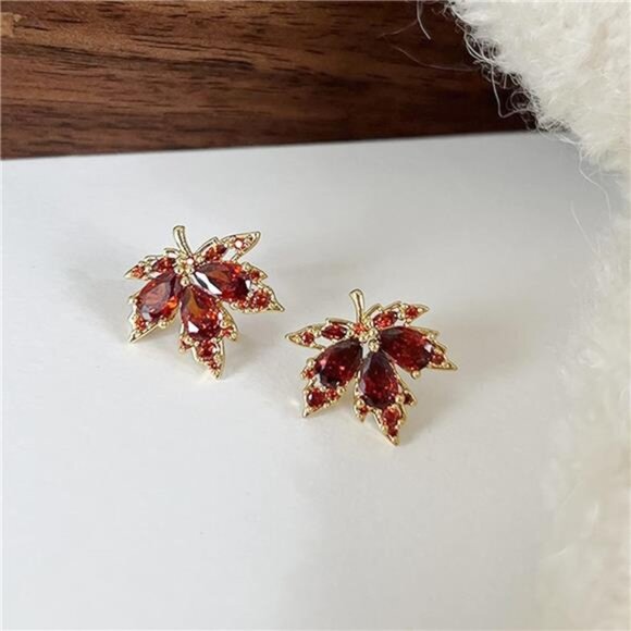 Maple Leaf Earrings | Sparkly Crystal Fall Jewelry | Elegant Gift for Women - Picture 5 of 5